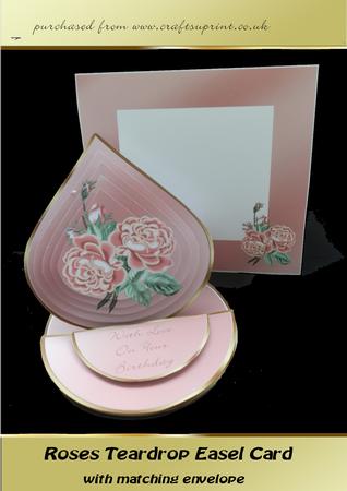 Pink Roses Teardrop Easel Card Kit