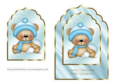 Winter Teddy Scalloped Edged Card Front - Grandson