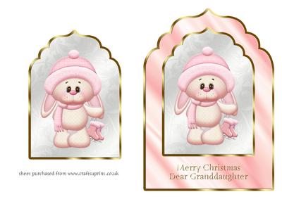 Snow Bunny Scalloped Edge Card Front - Granddaughter