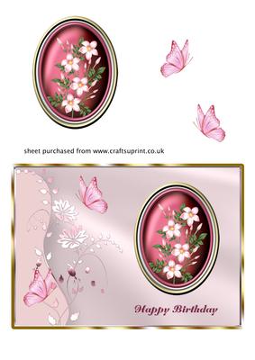 Pink Flowers in Oval Frame - Birthday