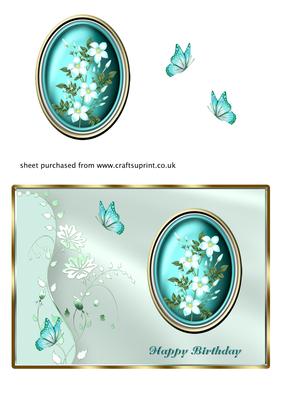 Turquoise Flowers in Oval Frame - Birthday