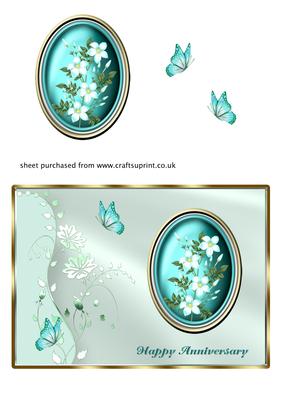 Turquoise Flowers in Oval Frame - Anniversary