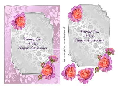 Lilac and Peach Roses Anniversary Card