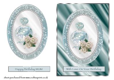 Perfume & Roses in Oval Frame - Blue