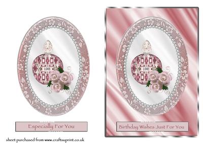 Perfume & Roses in Oval Frame - Pink