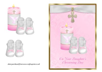 Candle & Bootees Christening Card - Your Daughter