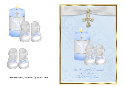Candle & Bootees Christening Card - Godson