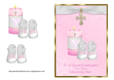 Candle & Bootees Christening Card - Goddaughter