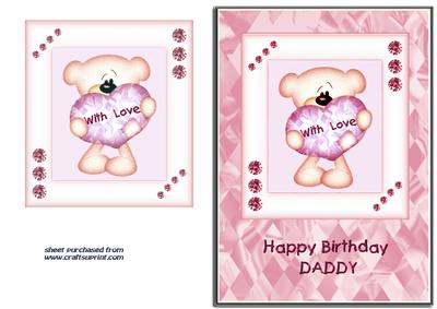 Pink & White Heart Bear - Daddy Birthday