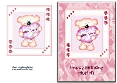 Pink & White Heart Bear - Mummy Birthday