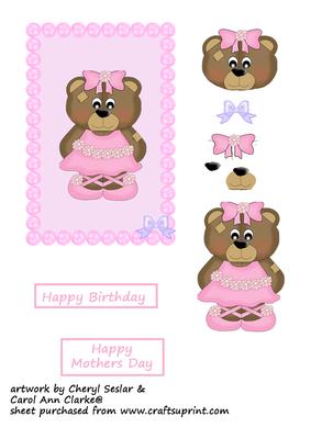 Pink Ballerina Bear in Pearl Frame