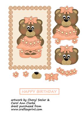 Peach Ballerina Bear in Pearl Frame