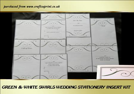 Green & White Swirls Wedding Stationery Inserts Kit