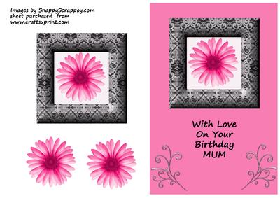 Pink Flower in Black Lace Frame - Mum