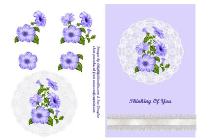 Blue Petunias on Lace - Thinking of You