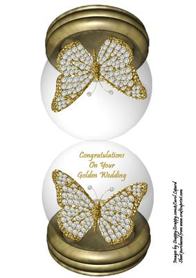 Diamond Butterfly Snow Globe - Golden Wedding