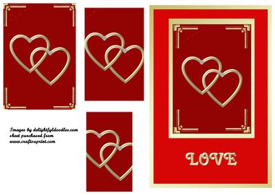 Red & Gold Double Hearts Pyramid Card