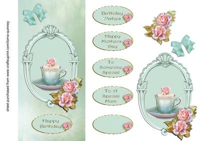 Green Cupcake and Roses Dl Card