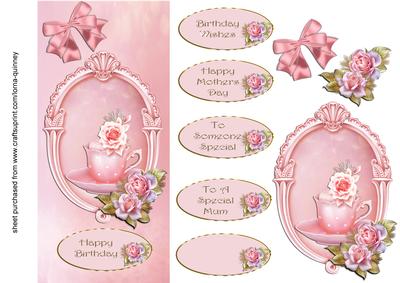 Pink Cupcake & Roses Dl Card