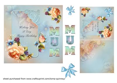 Summer Roses Birthday Card & Tag - Mum
