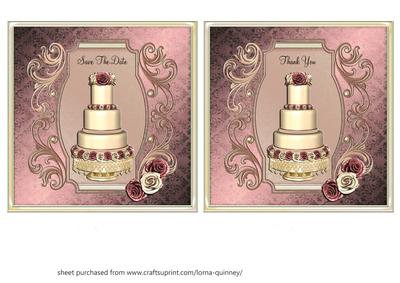Burgundy Wedding Cake Save the Date & Thank You Cards
