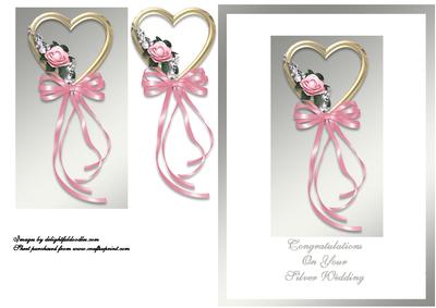 Gold Heart & Pink Flowers Silver Wedding