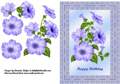 Blue Lace Frame with Petunias
