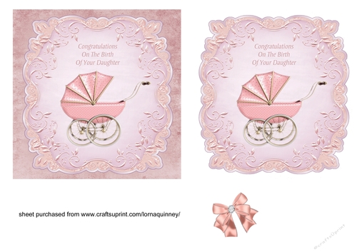 Pink Pram Baby Girl Card