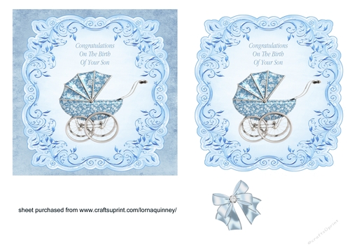Blue Pram Baby Boy Card