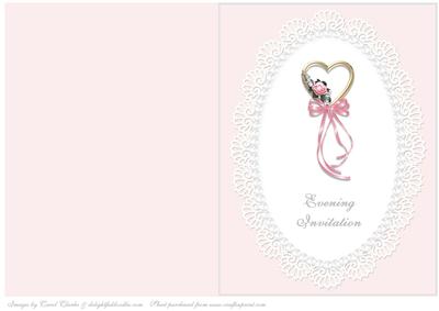 Pink Rose & Gold Heart Evening Invitation