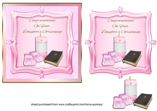 Pink Candle & Bootees Daughters Christening Card