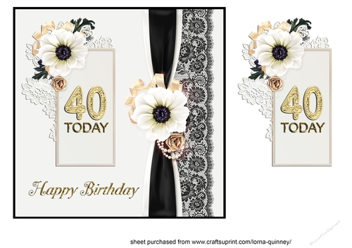 Black & White 40th Birthday Card