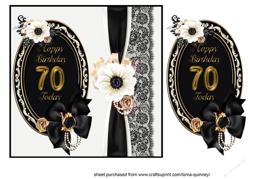 Black & White 70th Birthday Card with Oval Topper