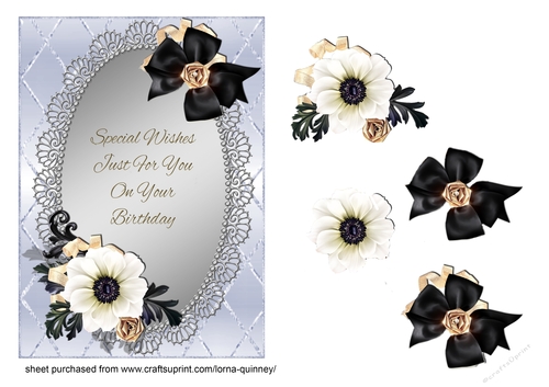 Black & White Flowers On Silver Card Front