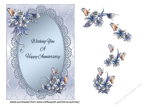 Blue Flowers & Butterfly Anniversary Card Front