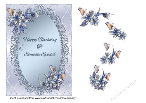 Blue Flowers & Butterfly Card Front
