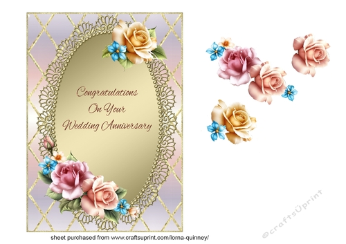 Multi & Gold Roses Anniversary Card Front