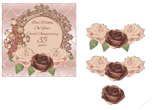 Peach Roses Coral Anniversary Card Front