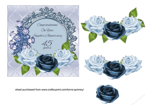 Blue Roses Sapphire Anniversary Card Front