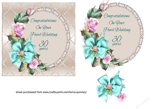 Pink & Turquoise Pearl Anniversary Card Front