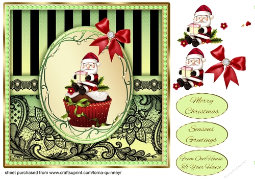 Pale Green & Black Lace Cupcake Card Front