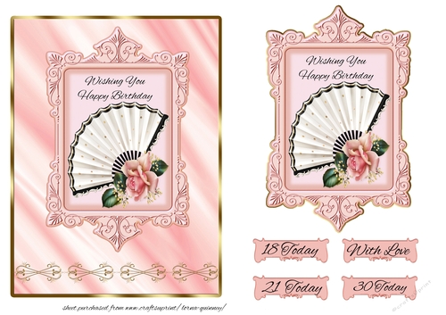 Roses and Fan Card Front 1 - 18th, 21st, 30th Birthdays