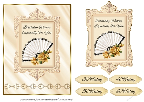 Roses and Fan Card Front 2 - 30th, 40th, 50th, 60th
