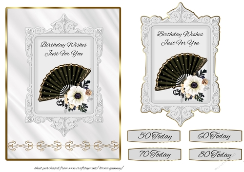 Roses and Fan Card Front 3 - 50th, 60th, 70th, 80th 