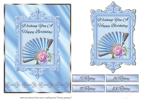 Roses and Fan Card Front 4 - 70th, 80th, 90th, 100th