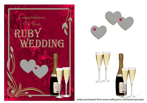 Champagne and Hearts 40TH Anniversary Card