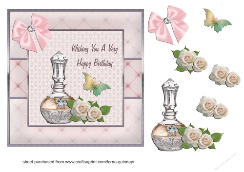 Perfume, Butterfly & Roses Birthday Card