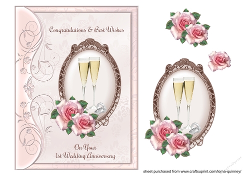 Pink Border Edge 1st Anniversary Card