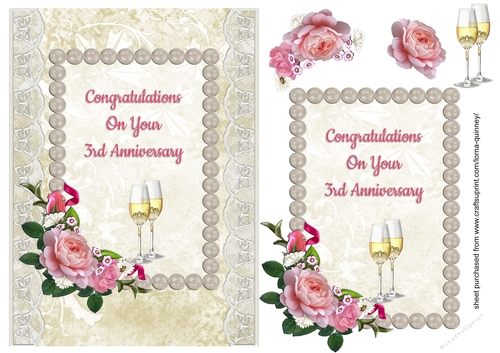 Floral & Pearl 3rd Anniversary Card 