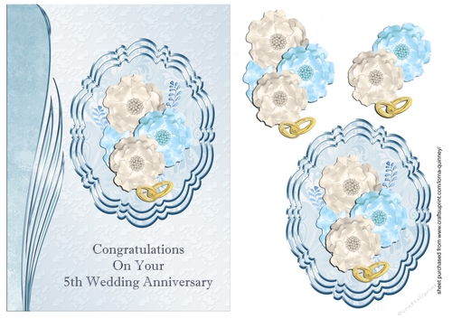 Blue & White Floral 5th Anniversary Card